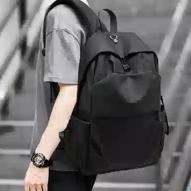 老人头 经典休闲高级感简约百搭旅行背包 织物 双肩包 男款 黑色