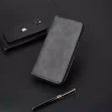 老人头 商务风长款 合成革 钱包 男女同款情侣款 深棕色