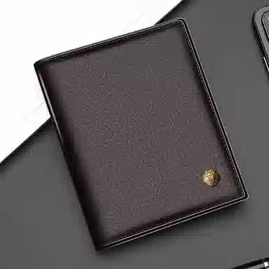 老人头 商务百搭轻薄时尚高级质感短款多卡位 头层牛皮 钱包 男款 黑色/啡色