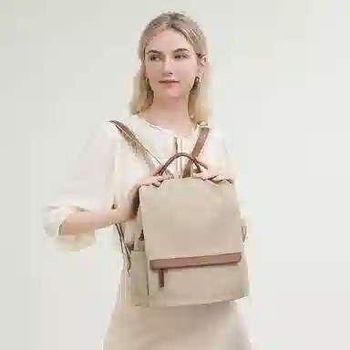 老人头 简约时尚高中生大学生高颜值防盗设计背包 织物 双肩包 女款 百搭黑/杏配棕