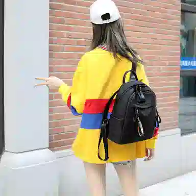 老人头 潮流时尚日常通勤防水背包 织物 双肩包 常规 男女同款情侣款 黑色