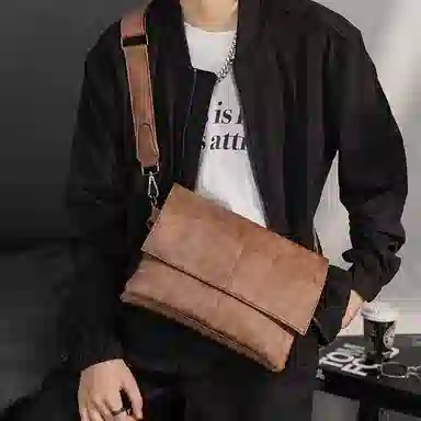 老人头 复古港风通勤简约时尚百搭斜挎包 合成革 单肩包 常规 男款 多色