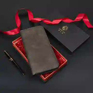 老人头 商务风长款 合成革 钱包 男女同款情侣款 深棕色