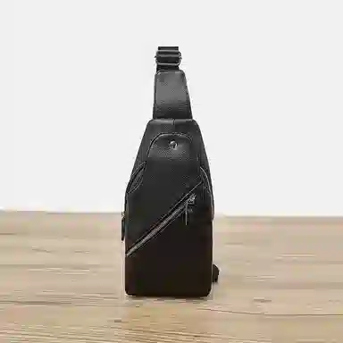 老人头 商务通勤休闲简约时尚斜挎包 头层牛皮 胸包 常规 男款 黑色