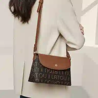 老人头 简约时尚通勤百搭高级感 合成革 单肩包 女款 咖色