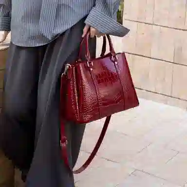 时尚经典 老人头 百搭休闲通勤鳄鱼纹气质妈妈包 头层牛皮 单肩手提包 女款 多色