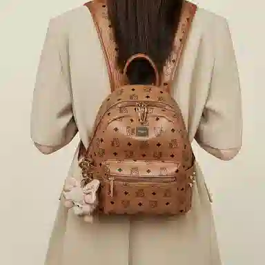 老人头 简约时尚猫咪印花日常通勤休闲百搭上课上班 合成革 双肩包 女款 棕色/粉色