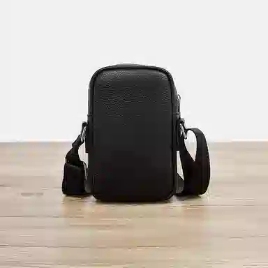 老人头 商务简约休闲轻便实用耐磨防水 头层牛皮 单肩包 男款 黑色