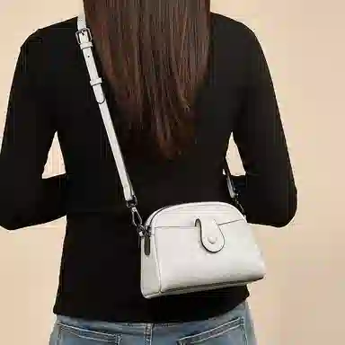 老人头 时尚简约百搭 头层牛皮 单肩斜挎包 常规 女款 黑色/白色