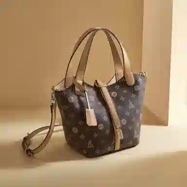 老人头 百搭时尚老花水桶包 合成革 菜篮子包手提包 常规 女款 咖色