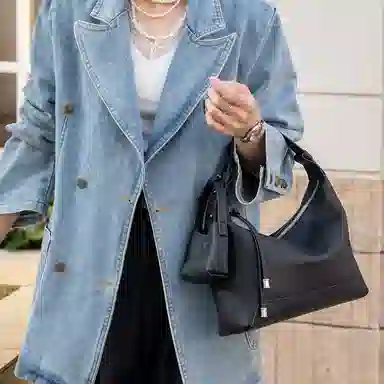 老人头 时尚简约百搭通勤高级感 牛皮 斜挎单肩包 常规 女款 黑色/焦糖色