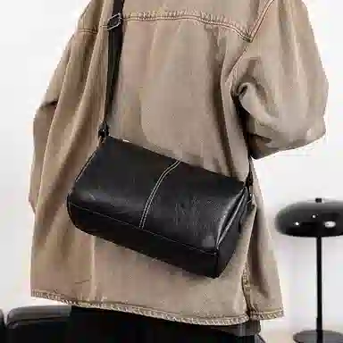 老人头 潮流简约通勤百搭高级感单肩包 合成革 斜挎包 男款 黑色/棕色