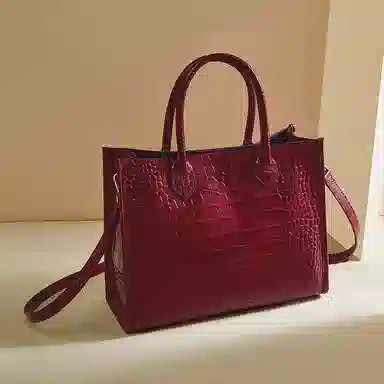 老人头 简约时尚优雅气质大容量百搭鳄鱼纹高级感 头层牛皮 托特包单肩斜挎手提包  常规 女款 黑色/红色/棕色