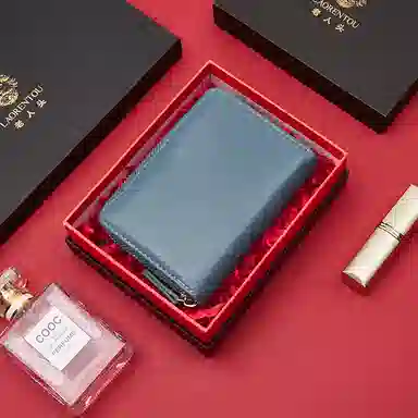 老人头 简约时尚多功能高级感短款纯色卡包票夹 合成革 钱包女士 女款 黑色/蓝色/粉色/棕色