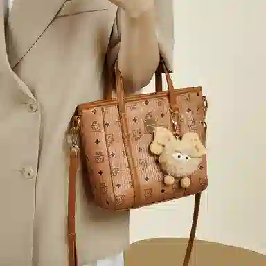 老人头 复古通勤休闲百搭时尚猫咪印花菜篮子 合成革 单肩斜挎手提包 常规 女款 棕色/粉色