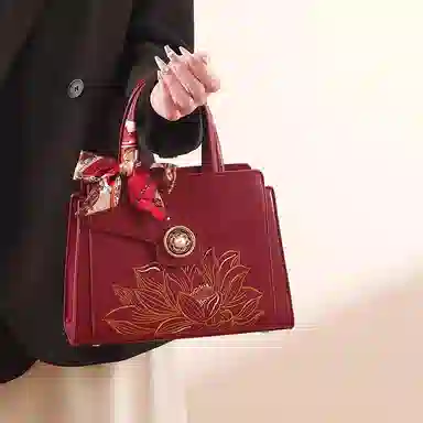 老人头 新中式刺绣国风时尚百搭妈妈包 合成革 托特包单肩斜挎手提包 女款 多色