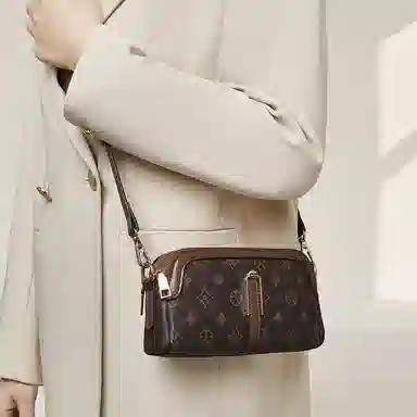 老人头 小众复古日常 合成革 手机包单肩斜挎包 女款 咖啡色