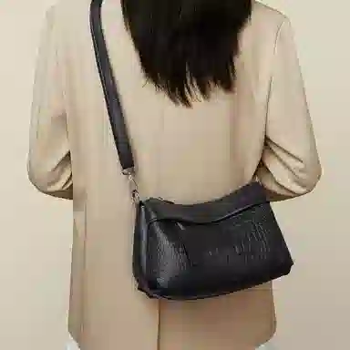 老人头 时尚百搭纯色通勤潮流百搭 牛皮革拼合成革 单肩包 常规 女款 多色