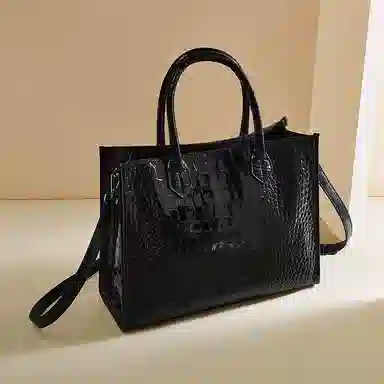 老人头 简约时尚优雅气质大容量百搭鳄鱼纹高级感 头层牛皮 托特包单肩斜挎手提包  常规 女款 黑色/红色/棕色