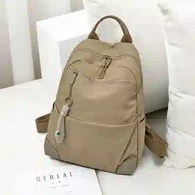 老人头 简约时尚纯色通勤休闲百搭背包大容量高中生大学生 织物 双肩包 男女同款情侣款 黑色/卡其色