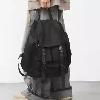 老人头 机能工装时尚百搭大容量 织物 双肩包 男女同款情侣款 黑色