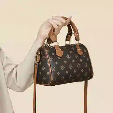 老人头 法式复古日常通勤时尚百搭波士顿包 合成革 手提包 常规 女款 咖色