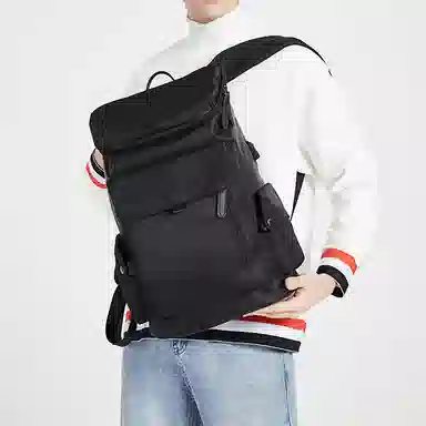 老人头 潮酷大容量高街多功能出差 织物 双肩包 男女同款情侣款 黑色