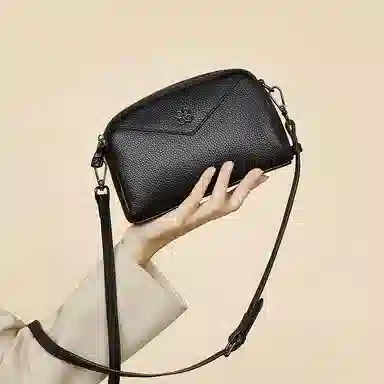 老人头 简约高级感百搭 牛皮拼合成革 单肩包 女款 黑色