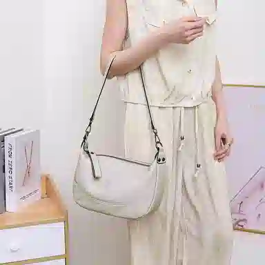 老人头 简约百搭通勤时尚 头层牛皮 单肩包 女款 黑色/白色/绿色/肉粉色