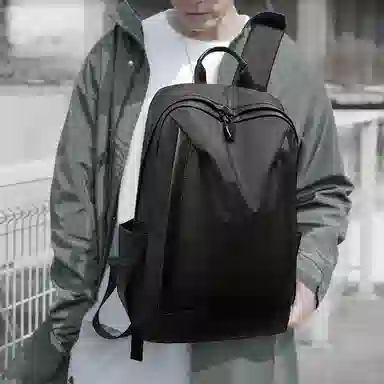 老人头 通勤商务时尚潮流百搭 织物 双肩包 常规 男女同款情侣款 黑色