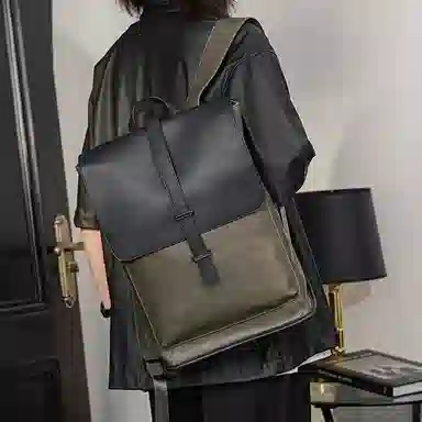 老人头 复古时尚潮流拼色高级感百搭通勤 合成革 双肩包 男款 多色