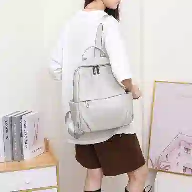 老人头 时尚潮流通勤大学生上课休闲百搭旅行背包 牛皮 双肩包 常规 女款 黑色/白色/粉色