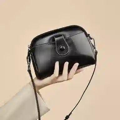 老人头 时尚简约百搭 头层牛皮 单肩斜挎包 常规 女款 黑色/白色