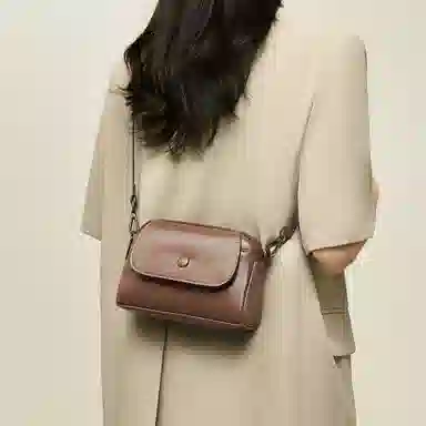 老人头 复古时尚休闲百搭小方包 头层牛皮 斜挎包 女款 棕色