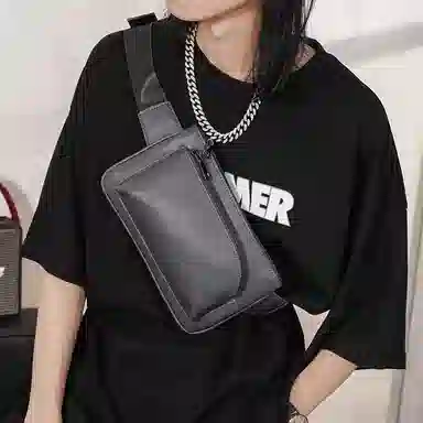 老人头 时尚百搭轻便 合成革 胸包 男款 花纹黑/灰色