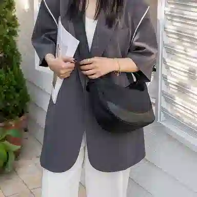 老人头 简约时尚百搭小众通勤轻便 织物 单肩包 常规 女款 黑色