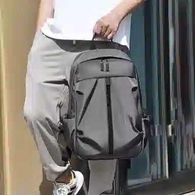 老人头 简约百搭通勤时尚轻便 织物 双肩包 男女同款情侣款 黑色/灰色