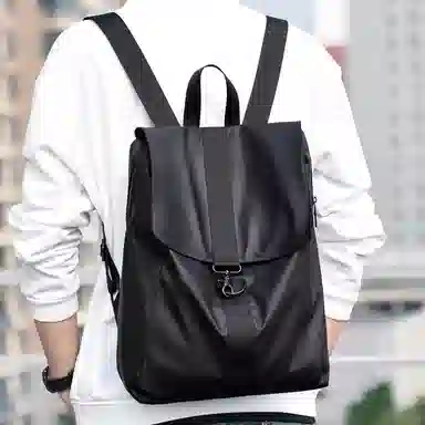 老人头 潮酷大容量百搭简约设计休闲百搭通勤 织物 双肩包 常规 男款 黑色