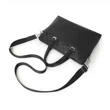 老人头 简约时尚商务通勤出差斜挎包 头层牛皮 公文包 常规 男款 黑色