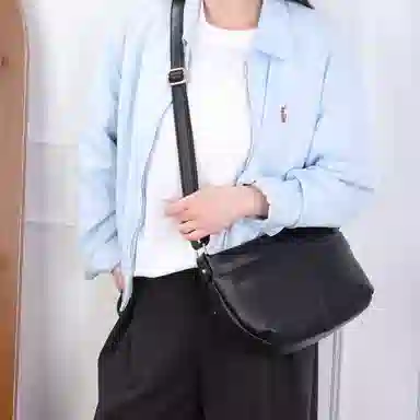 老人头 慵懒风休闲时尚百搭日常通勤柔软单肩包 牛皮革 斜挎包 常规 女款 黑色/浅蓝色/深杏色