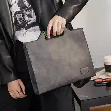 老人头 复古时尚潮酷简约高级感通勤 合成革 公文包 男款 灰色