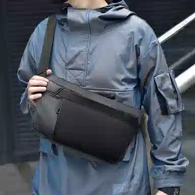 老人头 时尚休闲百搭通勤收纳 织物 胸包 常规 男款 黑色/灰色