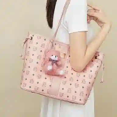 珍爱 老人头 时尚复古印花百搭通勤 合成革 子母包单肩包 女款 棕色/粉色