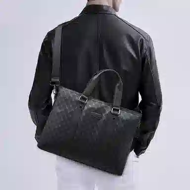 老人头 商务休闲时尚轻便百搭  合成革 手提斜挎公文包 常规 男款 黑色