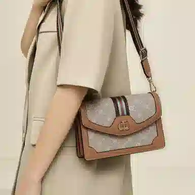 老人头 经典时髦百搭通勤轻便 牛皮 单肩包 女款 杏色