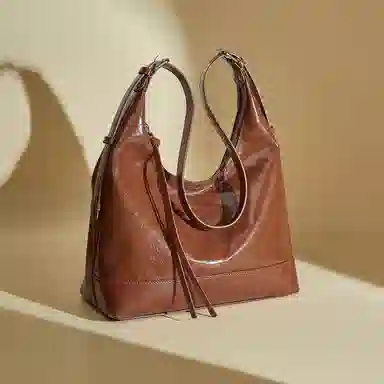 老人头 复古时尚通勤高级质感休闲百搭小众设计腋下包 牛皮革 单肩包 常规 女款 黑色/咖啡色/焦糖色