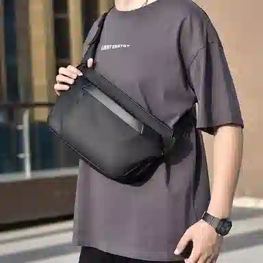 老人头 时尚休闲百搭通勤收纳 织物 胸包 常规 男款 黑色/灰色