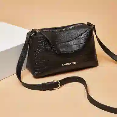 老人头 时尚鳄鱼纹百搭柔软高级质感 牛皮革拼合成革 单肩包 常规 女款 多色