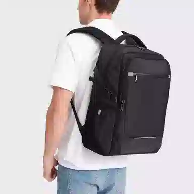 老人头 休闲大容量旅游商务通勤简约电脑包大学生上课 织物 双肩包 男款 黑色