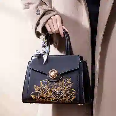 老人头 新中式刺绣国风时尚百搭妈妈包 合成革 托特包单肩斜挎手提包 女款 多色